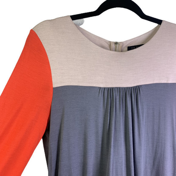 TED BAKER Multi-Color Block Long Sleeve Blouson Dress - Picture 3 of 10